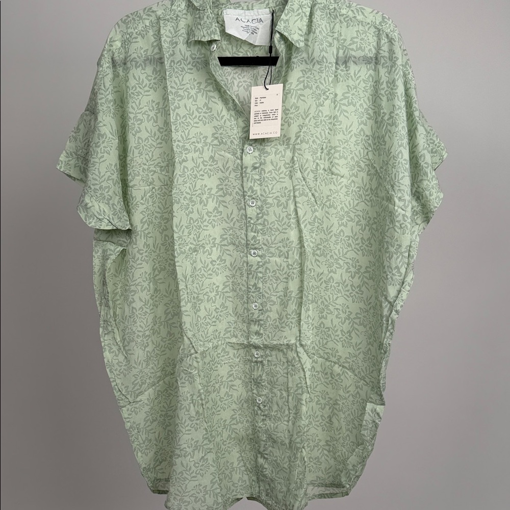 acacia swimwear Mint Green Botanical Print Button-Down Shirt - Picture 7 of 10